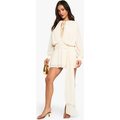 boohoo Dames Petite Chiffon Geraffelde Drapeer-Smock Jurk | Creme | Maat: 36