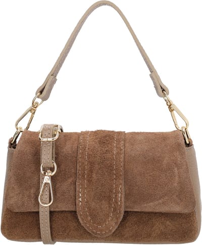 Charm London Mariëlle Schoudertas - Crossbody - Suede en Leer - Gouden Details - Verstelbare Band - Overslag - Dames - Leren Dames Tas - Taupe