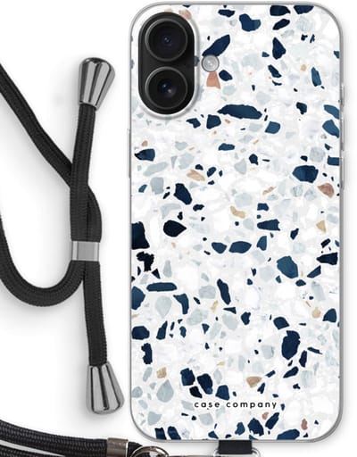Case Company® - Hoesje met koord geschikt voor iPhone 16 Plus hoesje met Koord - Terrazzo N°1 - Telefoonhoesje met Zwart Koord - Bescherming aan alle Kanten en Over de Schermrand