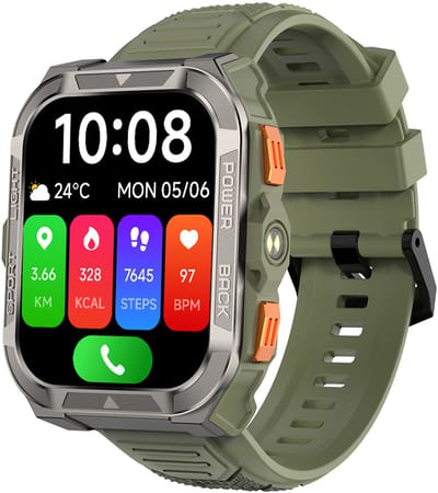 Blackview W80 Pro - Smartwatch - Bluetooth 5.3 - 900 mAh - IP68 Zwemmen - LED-zaklamp - Stappenteller - Slaapmonitor - Saturatiemeter - Groen