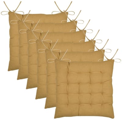 Stof Textile stoelkussen Coline - 6x - okergeel - 38 x 38 x 4 cm - touwtjes sluiting - zitkussens - binnen/buiten