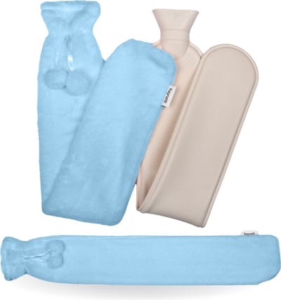 Ragnal Warmwaterkruik - Blauw - Kruik Met extra zachte hoes - Warmtekussen - Extra Lang - 2L Inhoud - 8 uur warmte - Kruik - XXL
