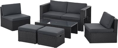 Juskys Polyrotan Loungeset / Tuinset Salou - Zwart - Incl. Kussens