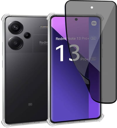 Geschikt voor Xiaomi Redmi Note 13 Pro+ - Hoesje + Privacy Screenprotector – Privé - Beschermglas Folie - Privé GuardCover