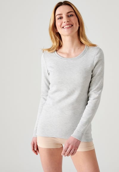 Damart - Thermolactyl T-shirt met lange mouwen, geborstelde fleece - Dames - Grijs - 34-36 (XS)