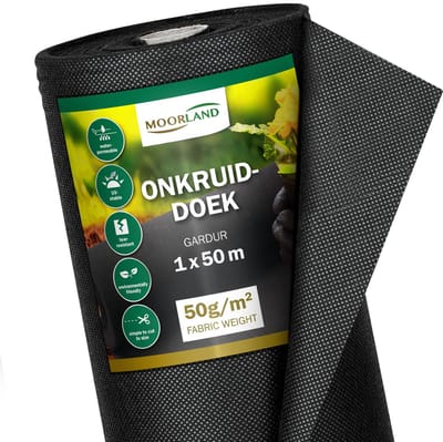 Moorland Gardur - Anti Onkruiddoek Tuin 1m x 50m (50m²) Zwart - Antiworteldoek UV-licht bestendig, Waterdoorlatend voor Tuin, Terras & Bloembed