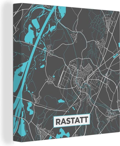 Canvas Schilderij Stadskaart – Plattegrond – Duitsland – Blauw – Rastatt – Kaart - 20x20 cm - Wanddecoratie