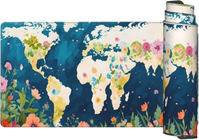 XXL Muismat - Bureau Onderlegger - Gaming Kantoor - Waterdicht Ontwerp - 1000x500mm - Blauw Wereldkaart