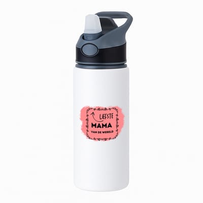 Hacebo® - liefste mama van de wereld waterfles met rietje zwart - Mama - de liefste moeder - Moeder cadeautjes - moederdag - verjaardag - geschenk - kado - water fles - 650ML
