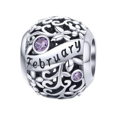 Geboortesteen maand Februari bedel | bedels voor armband | Paars zirkonia | bedels beads cadeau | Zilverana | geschikt voor alle bekende merken | 925 zilver | moederdag