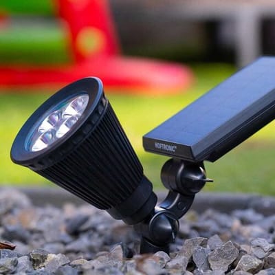 HOFTRONIC Bend - Solar Tuinspot - Zwart - IP65 Waterdicht - 2 lichtstanden - Tot 9 uur brandtijd - Kantelbaar Monokristal Zonnepaneel - 3000K Warm Wit (sfeervol) - Tuinverlichting op Zonne-energie