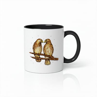 Love Birds Mok 330ml – Wit-Zwarte Koffiemok met Romantische Vogel Illustratie – Perfect Cadeau voor Koppels