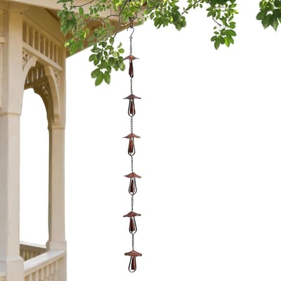Metalen Paddenstoel Regenketting - Decoratieve Regenafvoer - Tuin Watergeleiding - Uniek Paddenstoelontwerp - 130 cm Lengte - Roestbruin
