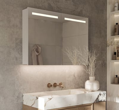 Schaere - Aluminium Badkamer Spiegelkast - LED Verlichting - Spiegel Verwarming - Sensor - Stopcontact - 100x70 cm