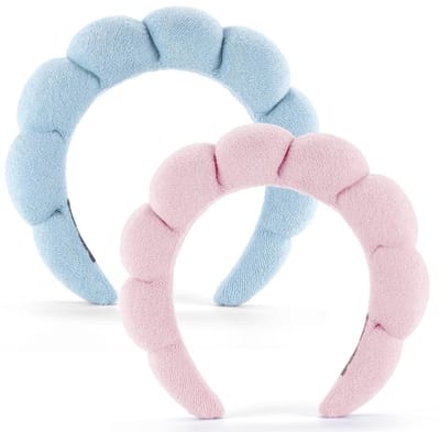 Daity 2-pack - Hoofdband - hoofdband dames - Headbands for Face Washing - Facials - Masks & Skin Treatments（Meerblauw/roze）