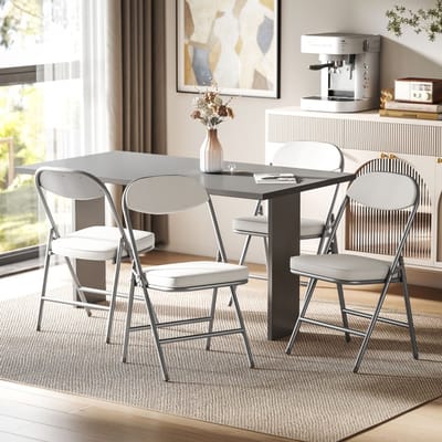 MODFU - Klapstoelen Set Van 4 - Gevoerd - Inklapbaar - Modern - Voor Keuken En Gasten - Polyester - Crèmewit