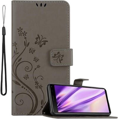 Cadorabo Hoesje geschikt voor Sony Xperia 8 in BLOEMEN GRIJS - Beschermhoes in bloemmotief met magnetische sluiting, standfunctie en kaartsleuven Book Case Cover Etui