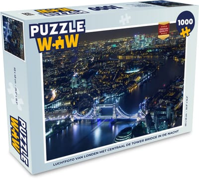 Puzzel Luchtfoto van Londen met centraal de Tower Bridge in de nacht - Legpuzzel - Puzzel 1000 stukjes volwassenen