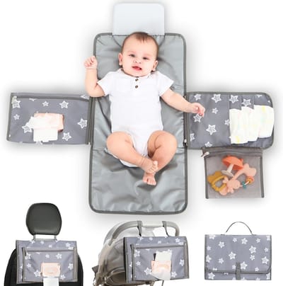 Draagbare Verschoonmat met Compartimenten, Kussen en Afneembare Natwipes Organizer, Waterdicht en Vouwbaar voor Reizen, Ideaal voor Babyverzorging onderweg