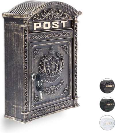 brievenbus antiek - muur - met slot - 44,5 x 31 x 9,5 cm