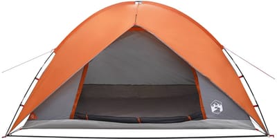 vidaXL - Campingtent - met - waterdichte - regenfly - 4-persoons - Grijs - en - Oranje