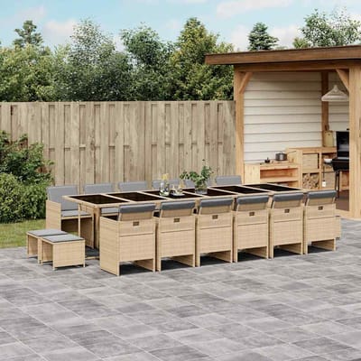 vidaXL - 17-delige - Tuinset - met - kussens - poly - rattan - gemengd - beige