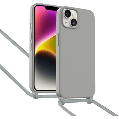 ShieldCase Hoesje met telefoonkoord (grijs) geschikt voor iPhone 14 - Telefoonhoesje met koord - Beschermende case - Slanke cover