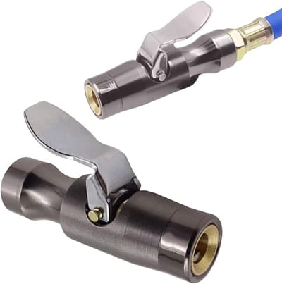 Air Chuck Opzetstuk - Bandenventiel Klem - Bandenspanning Controleren - Lekvrije Messing Verbinding - 11 cm Lengte - Zilverkleurig