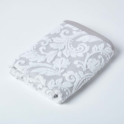 Homescapes Turkse katoenen badhanddoek, damastpatroon beige