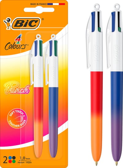 BIC 4 Kleuren Balpen Regenboog - 2 Stuks - Blauw Zwart Rood Groen - Intrekbaar School Kantoor