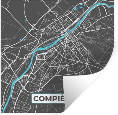 Muurstickers - Sticker Folie - Compiègne - Frankrijk - Stadskaart - Plattegrond - Kaart - 100x100 cm - Plakfolie - Muurstickers Kinderkamer - Zelfklevend Behang XXL - Zelfklevend behangpapier - Stickerfolie