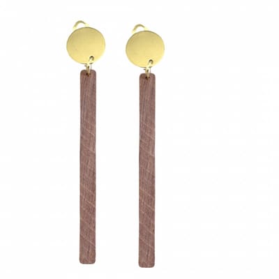 Clip oorbellen -bruin hout- goudkleurig- Bar- geen gaatje- Charme Bijoux