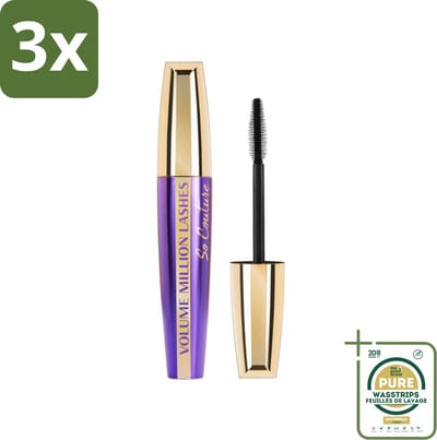 3 x L'Oréal Paris - Mascara - Volume Million Lashes So Couture - Zwart - 9,2 ml - Grootverpakking - Mascara - Volume - Wimpers - Zwarte Mascara - Couture Mascara