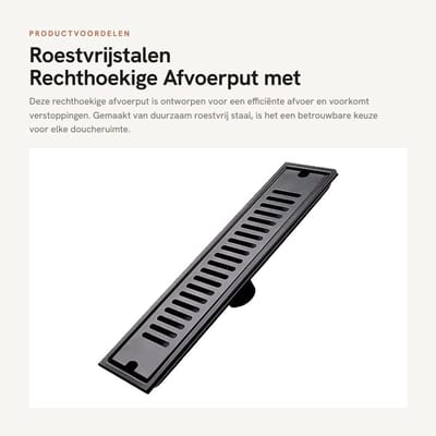 Dailygoods- Afvoerputje Rechthoekig - Doucheafvoer - Roestvrij Staal - Verwijderbare Roosterafdekking - Snelle Afvoer - 30 X 10 Cm - Vloerafvoer