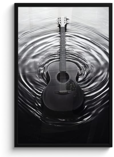 Poster in lijst - Fotolijst 60x90 cm - Posters - Gitaar - Hout - Water - Posterlijst zwart - Decoratie - Wanddecoratie woonkamer - Muurdecoratie slaapkamer