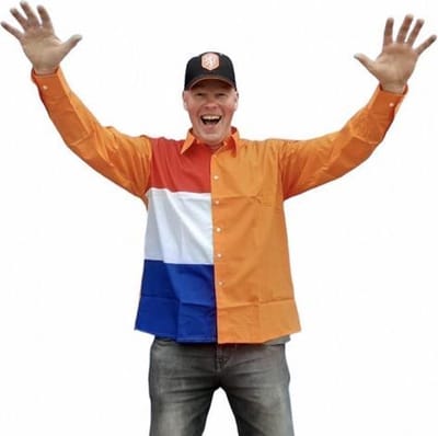 Oranje blouse overhemd met rood-wit-blauwe vlakken | maat L Max Zandvoort