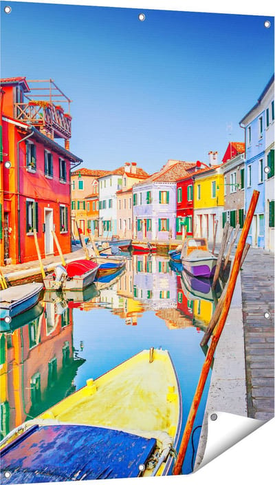 Gards Tuinposter Kleurrijke Huisjes aan het Water in Veneti� - 80x120 cm - Tuindoek - Tuindecoratie - Wanddecoratie buiten - Tuinschilderij