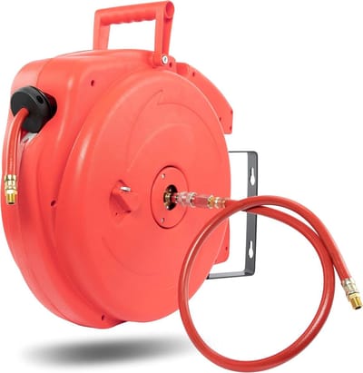 Persluchtslang Haspel - Automatische Slang - Werkplaats Organiseren - 180 Graden Draaibaar - 20 Meter Lengte - Rood