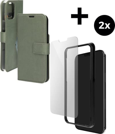 Mobiparts Classic Wallet hoesje geschikt voor Apple iPhone 12 Pro Max met 2 Screenprotectors van Gehard Glas - Groen