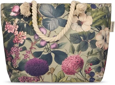 Strandtas Descanso 43x60 cm - Bloemen en Bladeren Print - Groen - Oeko-Tex Gecertificeerd - 100% Polyester Linnen