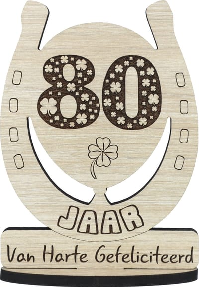 80 jaar - houten verjaardagskaart - wenskaart om iemand te feliciteren - kaart verjaardag 80 - 12.5 x 17.5 cm