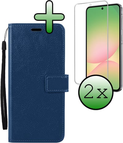 Hoesje Met 2x Screenprotector - Geschikt voor Samsung Galaxy A56 - Luxe Pasjeshouder - Bookcase Portemonee - Flip Case - Kunstleer Book Case - Flipcase Hoes - Book Cover - Walletcase - Portemonneehoes - Donkerblauw