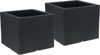 Pro Garden Plantenpot/bloempot Squarepot - 2x - Tuin buiten - kunststof - antraciet - 40 x 40 x 33 cm - vierkant