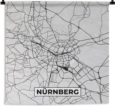 Wandkleed - Wanddoek - Nürnberg - Kaart - Stadskaart - Plattegrond - Duitsland - 180x180 cm - Wandtapijt