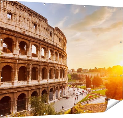 Gards Tuinposter Colosseum bij Zonsondergang in Ital�e - 150x120 cm - Tuindoek - Tuindecoratie - Wanddecoratie buiten - Tuinschilderij