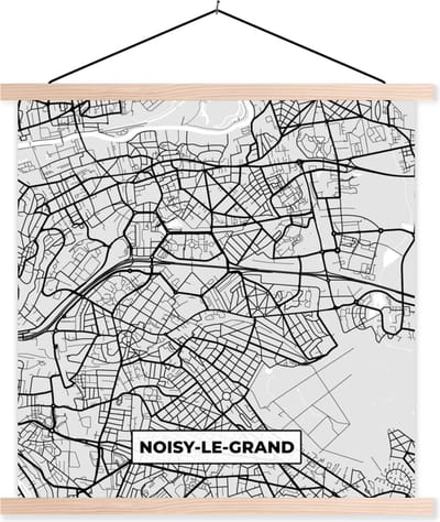 Posterhanger incl. Poster 40x40 cm - Schoolplaat - Frankrijk - Noisy-le-Grand - Stadskaart - Plattegrond - Kaart - Textielposter - Blanke latten - Stadskaart