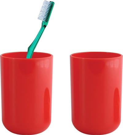 MSV Badkamer drinkbeker/tandenborstelhouder Porto - 2x - PS kunststof - rood - 7 x 10 cm