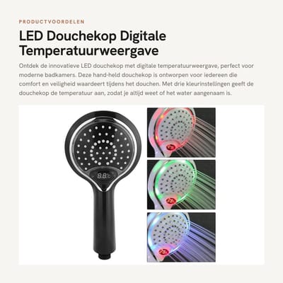 Dailygoods - LED Douchekop - Digitale Temperatuurweergave - Waterproof - 3 Kleurinstellingen - Handheld Douche - Geschikt voor Badkamer
