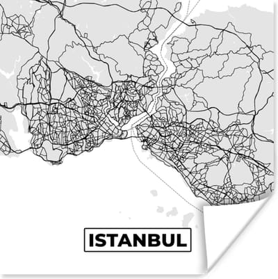 Poster Istanbul - Plattegrond - Stadskaart - Zwart Wit - Kaart - 100x100 cm XXL