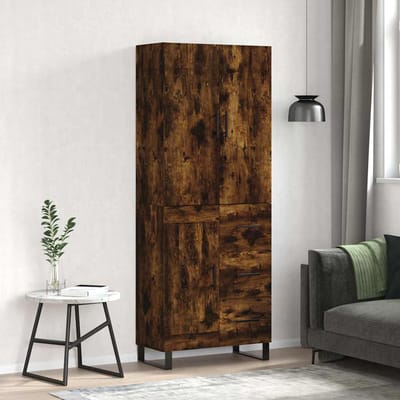vidaXL - Hoge - kast - 69,5x34x180 - cm - bewerkt - hout - gerookt - eikenkleurig